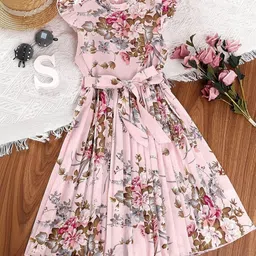 YK Print Flutter Sleeve Fit & Flare Midi Dress-image-4