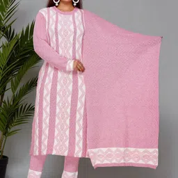 The Zigar Studio Women Regular Pure Wool Kurta with Trousers & With Dupatta image 4