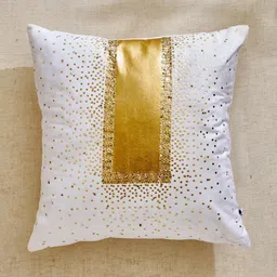 Home Centre Glimmer Luxe Moderna White & Gold Toned Embellished Pre-Filled Cushion-picture-37
