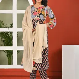 Moktika Women Floral Printed Anarkali Kurta with Trousers & Dupatta-picture-40