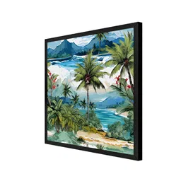 999Store Blue & Green Tropical Beach Art Print Vibrant Palm Trees Canvas Painting Wall Art image 5
