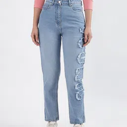 Iconic Women Pure Cotton Mid-Rise Mildly Distressed Stretchable Mom Fit Jeans-image-88