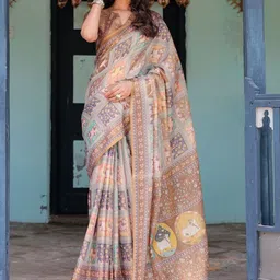 ALMAARI FASHION Ethnic Motifs Pure Cotton Banarasi Saree And Unstitched Blouse image 5