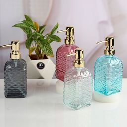 Kookee Grey & Gold-Toned Textured Glass Soap Dispenser-picture-27