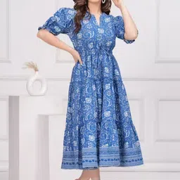 HERE&NOW Floral Print Puff Sleeve A-Line Midi Dress image 3