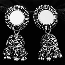 ANNORA INTERNATIONAL Combo Of 4 Silver Plated Oxidised Jhumkas image 4