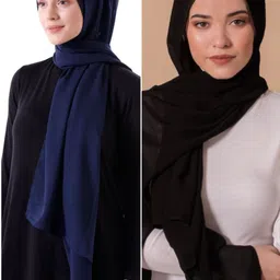 nkfashion Solid Georgette Women Blue, Black Scarf, Stole-picture-24