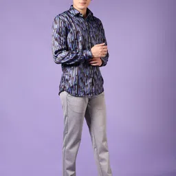 J White by Vmart Men Spread Collar Abstract Printed Satin Casual Shirt image 5