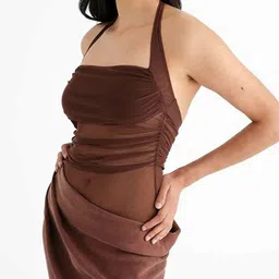 StyleCast x Revolte Women Halter Neck Semi Sheer Ruched Maxi Dress image 2