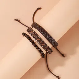 KPOP Men Set Of 3 Artificial Beaded Leather Wraparound Bracelet-image-45