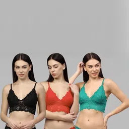 samvar Women Black,Red,Green Net Bra Panty Set for Lingerie Set Undergarments Pack of 3-picture-24