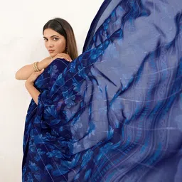 100 Dreams Floral Printed Zari Saree With Unstitched Blouse Piece-picture-28