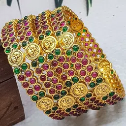 GRIIHAM Set Of 4 Gold Plated & Stone Studded Bangle-picture-22