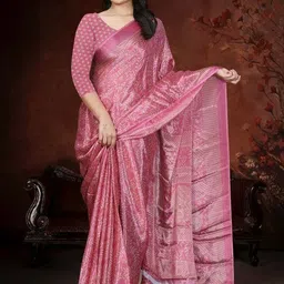 Jihana Fab Ethnic Motifs Woven Design Zari Saree with Unstitched Blouse Piece-image-87