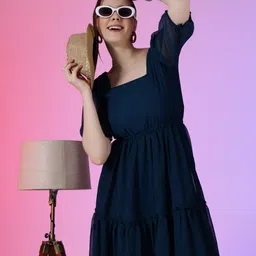 Raiyani Enterprise Women Puff Sleeve Fit & Flare Dress-picture-27