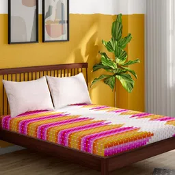 Portico Pixelpop White & Yellow Printed Cotton 152 TC King Bedsheet Set 2.24 m x 2.74 m-picture-1