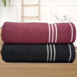 Myntra Elegant Homes Black And Maroon 2 Pieces Cotton 400 GSM Bath Towels-image-61