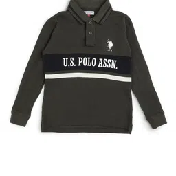 U.S. Polo Assn. Kids Boys Brand Printed Regular Fit Polo Collar Pure Cotton Tshirts image 2