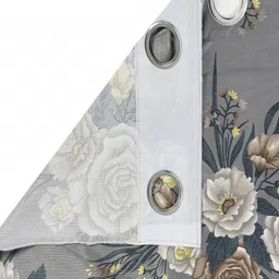 Aura Grey & Yellow Set of 2 Floral Room Darkening Window Curtain image 5