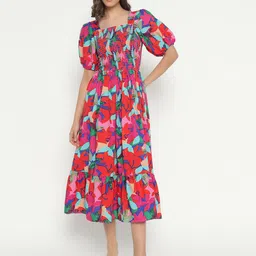 Raiyani Enterprise Women Floral Printed Puff Sleeve Fit & Flare Midi Dress-picture-23