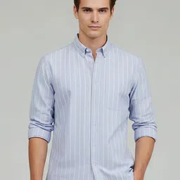 Celio Men Classic Oversized Fit Vertical Striped Button-Down Collar Casual Shirt-image-57