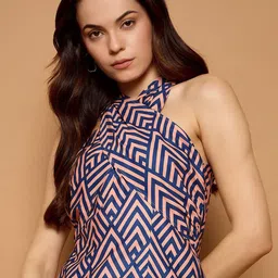 Kibo Geometric Print Halter Neck Crepe Top-picture-11