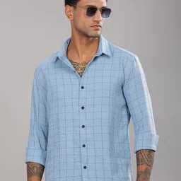 PAUL STREET Men Standard Slim Fit Windowpane Checks Checked Casual Shirt-picture-14