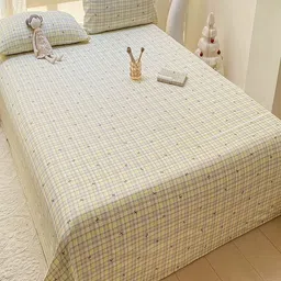 JC HOME White & Brown Checked 140 TC Double King Bedsheet Set - 2.30 m x 2.50 m image 2