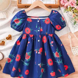 Oh Rare Girls Floral Printed Puff Sleeves Fit & Flare Dresses-image-84