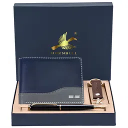 Hornbull Men Buttler Blue Leather Wallet, Keyring & Pen Combo Accessory Gift Set-image-69