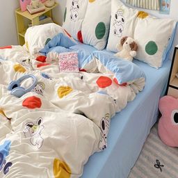 JC HOME Blue & White Cartoon Characters Polycotton 3 Piece Double Queen Regular Bedding Set-picture-9