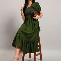 Krunal Raiyani Puff Sleeve Crepe Fit & Flare Midi Dress-picture-36