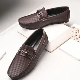 AARAVIN'S Men Woven Design Round Toe Horsebit Shoes-picture-19