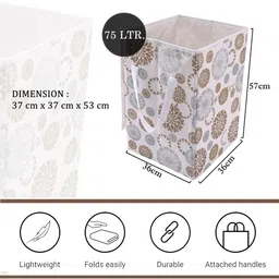 Aura 3Pcs Brown & White Printed Foldable Laundry Bags With Lid & Handles - 75 L Each image 2