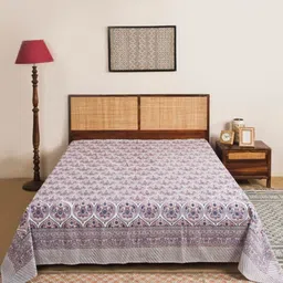 Fabindia Jamuni Purple & Grey Printed Cotton Single Bed Cover-image-37