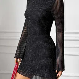 KPOP Women Embellished Bell Sleeves Sheath Backless Mini Dress-image-9