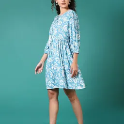 V-Mart Women Tie-Up Neck Cuffed Sleeves Fit and Flare Dress image 3