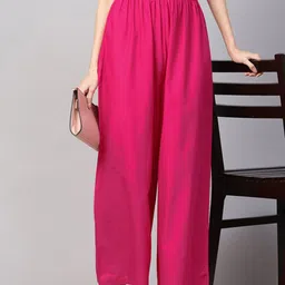 GO GAZAB Women Solid Wide Leg Regular Palazzos image 4
