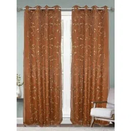 Aura Rust & White 2 Pieces Floral Embroidered Window Curtains-image-30