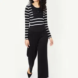 max Women Striped Printed Round Neck Cotton T-shirt image 5