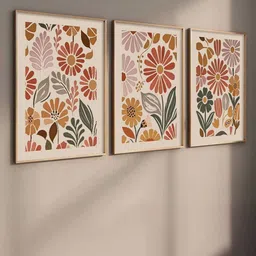 WALLLANE Brown Wooden 3 Pieces Wall Living Room Rectangle Paintings Wall Art 17" x 13"-picture-24