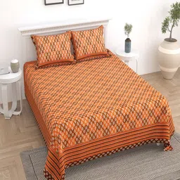 Bombay Spreads Orange & Beige Floral 180 TC King Bedsheet with 2 Pillow Covers-image-16