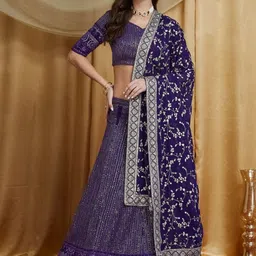 RAJGRANTH Embroidered Georgette Semi-Stitched Lehenga & Unstitched Blouse With Dupatta-image-3