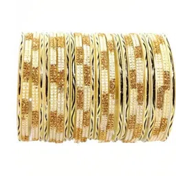 Shasmi Set Of 10 Beige Glass Artificial Stones & Beads Bangle image 1