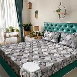 KLOTTHE Grey Geometric Printed 400 TC Cotton King Bedsheet Set 2.50 m x 2.25 m-image-88