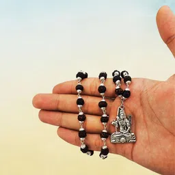 haven gemsstone God Lord Shiva Mahadev Mahakaal Locket Pendant With 5 Mukhi Rudraksha Mala Silver Beads Brass, Wood Locket Set-picture-12