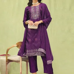 VredeVogel Women Ethnic Motifs Regular Thread Work Kurta with Trousers & With Dupatta image 1
