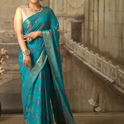 Sangria Floral Woven Design Zari Silk Cotton Saree With Unstitched Blouse Piece image 2