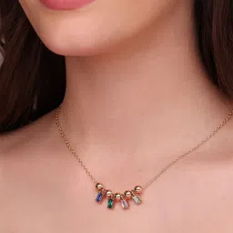 ToniQ Gold-Plated Rhinestone Studded Necklace-image-84
