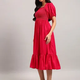 Raiyani Fashion Square Neck Puff Sleeves Fit and Flare Maxi Dresses image 2